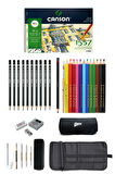 Canson Resim Defteri 25x35cm180 Gr 15 Yaprak Faber-castell Grip Boya Kalemi Çantalı Çizim Eskiz Seti