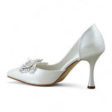 Beety 23 Taşlı Fiyonklu Topuklu Gelin Ayakkabısı