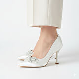 Beety 23 Taşlı Fiyonklu Topuklu Gelin Ayakkabısı