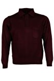 Erkek Bordo Kazak Polo Yaka Yünlü Klasik Normal Kesim RAR00653 Bordo-XL