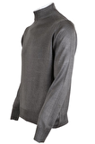 Erkek Gri Kazak Yarım Balıkçı Yünlü Klasik Normal Kesim RAR00800 Gri-XL