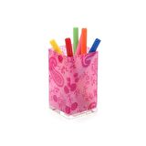 KALEMLİK PEMBE KUMAŞ DESENLİ OFİS GERECİ 6X6X12CM 300ML