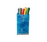 KALEMLİK MAVİ KUMAŞ DESENLİ OFİS GERECİ 6X6X12CM 300ML
