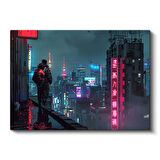 Neon Şehir - Yağmurlu Gece Anime Kanvas Tablo