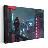 Neon Şehir - Yağmurlu Gece Anime Kanvas Tablo