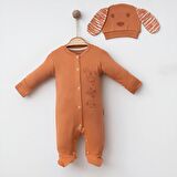 Bebek %100 Pamuklu Uzun Kollu Çıtçıtlı Şapkalı Tulum