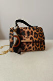 Zincir Detay Leopar Işıltılı Kadın Omuz Çantası