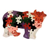 Harfleri ve Sayıları Öğreniyorum Ahşap Eğitici İnek Figürlü Puzzle