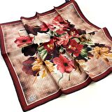 Levidor Bordo Çiçek Desenli Tivil İpek Eşarp 20243