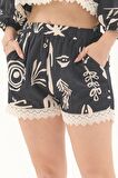 Şile Bezi Siyah Güpür Detay Kısa Yazlık Otantik Şort