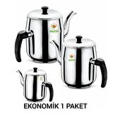 Ulutaş Bakalit Sap Kahveci Demlik No 3 Ekonomik 1 kampanyası , Çay kazanı çelik kahveci demliği 3 Adet  Safir Çay Kazanları