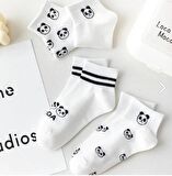 Panda Desenli Kadın Kolej Kısa Çorap 5 ÇİFT