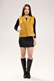 Sarı Kadın Deri Yelek