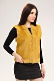 Sarı Kadın Deri Yelek