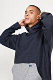 Erkek Indigo Melanj Oversize Bol Kesim Içi Polarlı 3 Iplik Kapüşonlu Sweatshirt