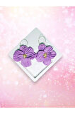 MuffyClay Özel Tasarım, Polimer Kil Mor Halka Çiçek Küpe - Purple Petals