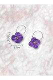 MuffyClay Özel Tasarım, Polimer Kil Mor Mini Halka Çiçek Küpe - Violet Floral