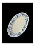 Acar Vintage Garden Mavi Çiçek Desenli Beyaz Porselen Oval Tabak 25x18 cm