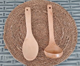 Doğal Bambu Ahşap Kepçe+Pilav Kaşığı 27cm Çorba Yemek Kepçesi ve Kaşığı