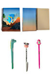 Baskılı squishy defter Defter Timsah Çizgili 3'lü Kalem Seti
