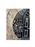 özel tasarım el yapımı pebble art kedili siyah yuvarlak tablo