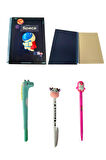 Baskılı squishy defter Defter Uzay Çizgili 3'lü Kalem Seti