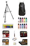 Fanart Academy 12x12 ml Yağlı Boya Artdeco 140 ml Akrilik Boya Gereçleri Metal Şövale Seti