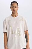 DeFactoFit NBA Los Angeles Lakers Oversize Geniş Kalıp Bisiklet Yaka Kısa Kollu Pike Tişört D8551AX25SPBG745