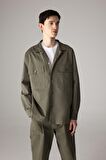 DeFacto Oversize Geniş Kalıp Polo Yaka Twill Uzun Kollu Gömlek Ceket C2896AX24SPKH489