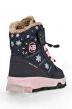 Günlük Kız Çocuk Kar Botu Cırtlı Lastik Bağcıklı Kürklü Kar Desenli Kalın Tırtıklı Taban Bootie 014