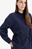 DeFacto Relax Fit Basic Düz Bağcıklı Müslin Uzun Kollu Tesettür Gömlek Tunik E1107AX25SPNV31
