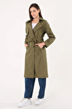 Kadın Kruvaze Yaka Haki Trençkot
