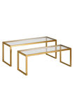 Modern Gold Renk 2’li Metal İskeletli Temper Camlı Zigon Orta Sehpa