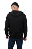 Erkek Basic Fermuarlı Kapüşonlu Siyah Sweatshirt-2