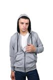 Erkek Basic Fermuarlı Kapüşonlu Gri Sweatshirt-3