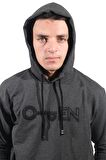 Erkek Open Kanguru Füme Kapüşonlu Sweatshirt-804