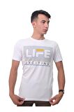 Erkek Bisiklet Yaka Life Beyaz Tişört