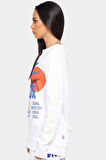 Nike Sportswear World Tour 2 Long Sleeve Reflector Büyük Beden Unisex Baskılı Reflektörlü Sweatshirt Beyaz