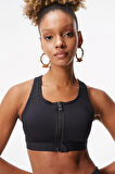 Nike Swoosh Medium Support Padded Zip-Front Bra Kadın Fermuarlı Pedli Spor Sütyeni Siyah