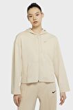 Nike Sportswear Jersey Loose Fit Full Zip Hoodie Bol Kalıp Kapüşonlu Bej Sweat