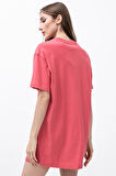 Nike Sportswear Organic Cotton Short Sleve Dress Nakış Swooslu Elbise Koyu Pembe