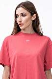 Nike Sportswear Organic Cotton Short Sleve Dress Nakış Swooslu Elbise Koyu Pembe