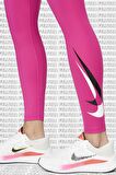 Nike One Dri Fit Big Double Swoosh Leggings 7/8 Toparlayıcı 2 İç Cepli Pembe Tayt
