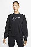 Nike Training Plus Essential Get Fit Dri Fit Graphic Crew Black Oversized Bol Kesim Kadın Sweatshirt Siyah