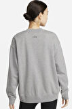 Nike Training Plus Essential Get Fit Dri Fit Graphic Crew Grey Oversized Bol Kesim Kadın Sweatshirt Gri