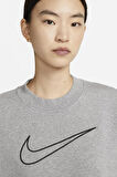 Nike Training Plus Essential Get Fit Dri Fit Graphic Crew Grey Oversized Bol Kesim Kadın Sweatshirt Gri