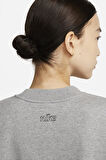 Nike Training Plus Essential Get Fit Dri Fit Graphic Crew Grey Oversized Bol Kesim Kadın Sweatshirt Gri