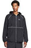 Nike Air Full-Zip Hooded Woven Loose Fit Jacket Erkek Kapüşonlu Reflektörlü Bol Keism Spor Ceket Siyah