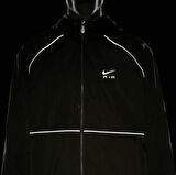 Nike Air Full-Zip Hooded Woven Loose Fit Jacket Erkek Kapüşonlu Reflektörlü Bol Keism Spor Ceket Siyah