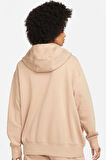 Nike Sportswear Phoenix Fleece Oversized Hoodie Full Zip Bol Kesim Kapüşonlu Kadın Sweatshirt Bej